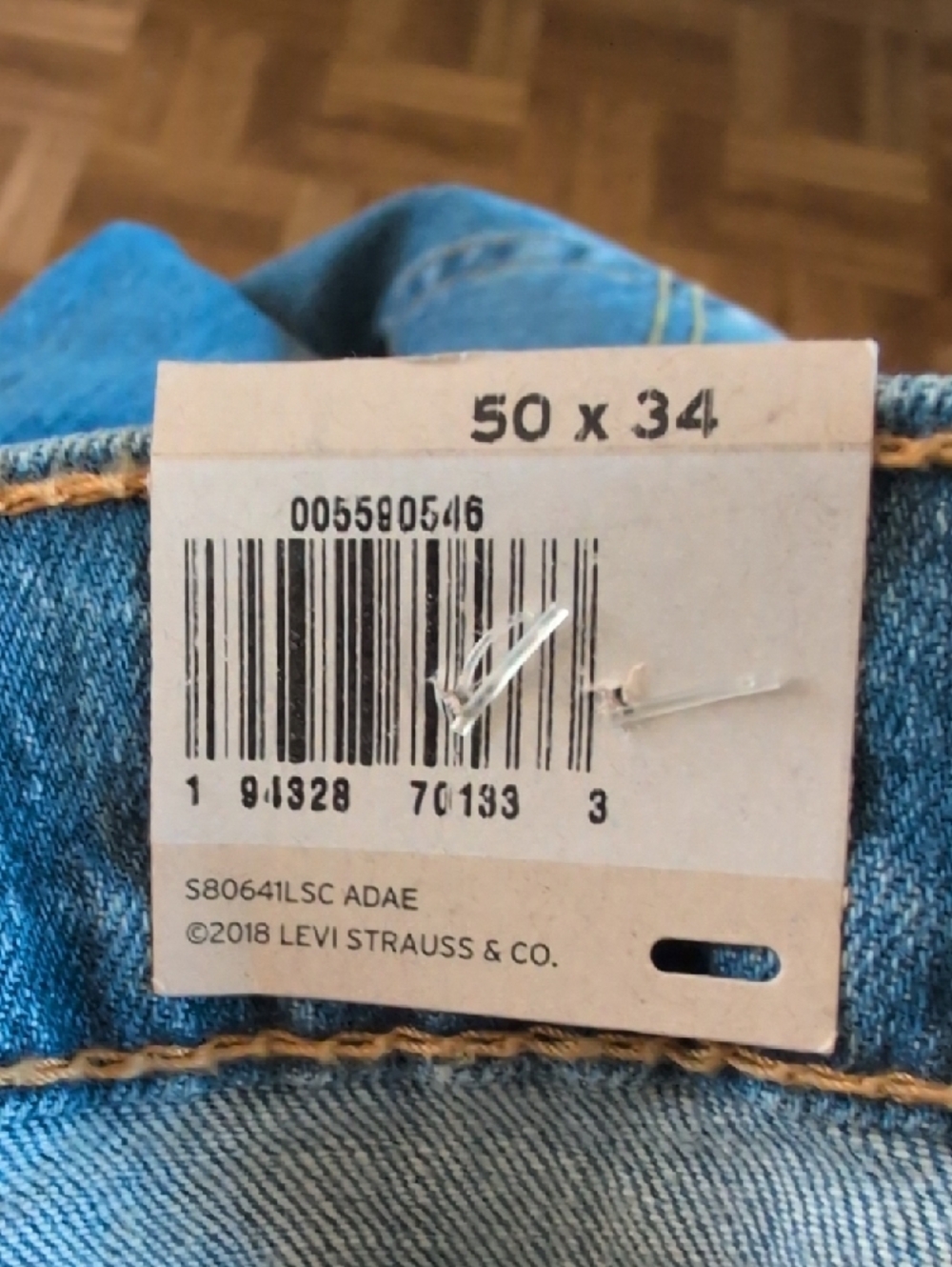 Brand New 559 Levi's light blue denim relaxed straight jeans with red tab 50x34 - Picture 5 of 6